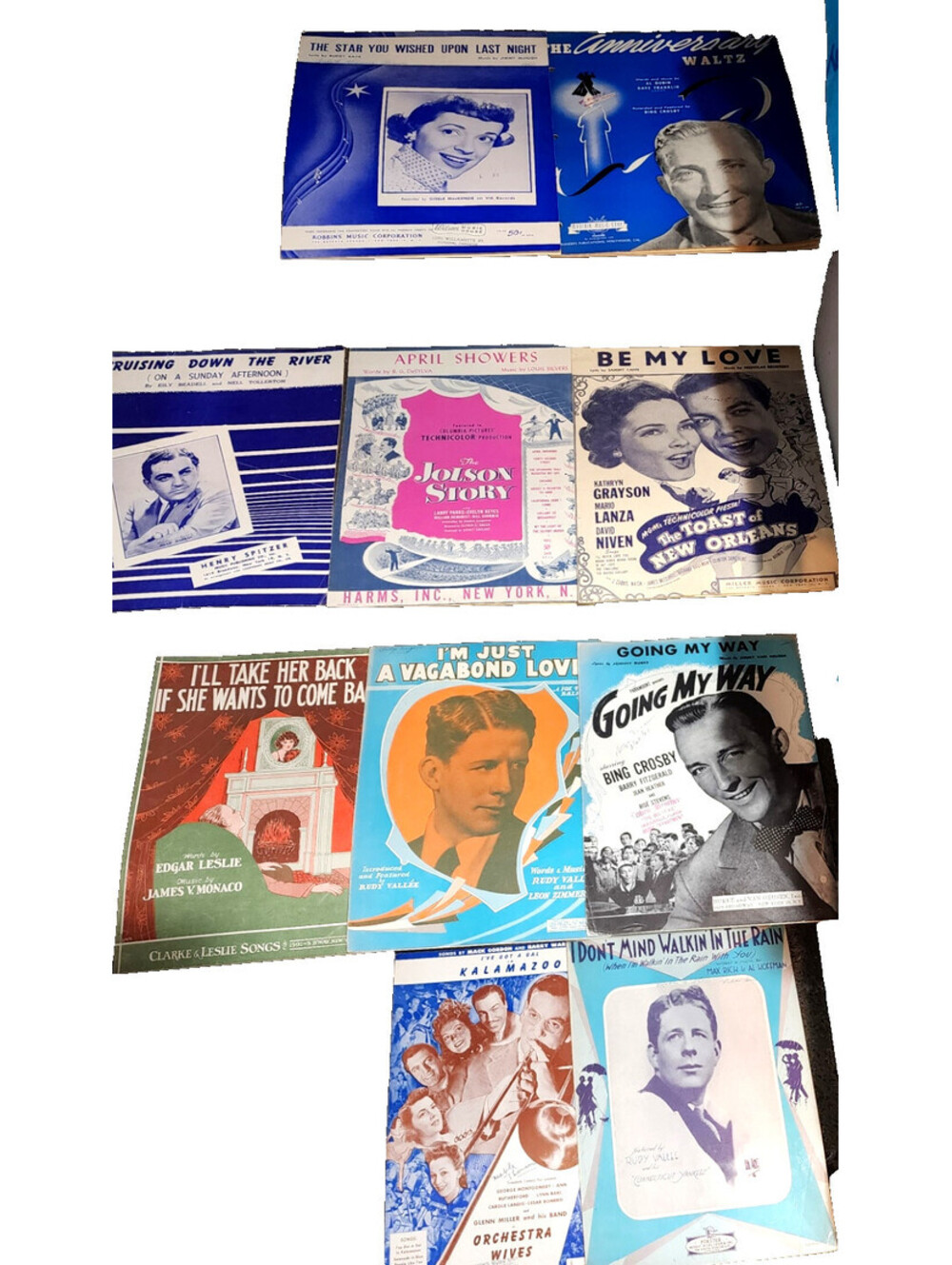 Vintage Lot of 10 Movie & Big Band Sheet Music 1920s-1950s Crosby Miller Jolson